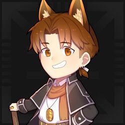  1boy animal_ears brown_hair earrings fox_boy fox_ears jewelry looking_at_viewer lowres male_focus necklace official_art orange_eyes polygon_project smile solo virtual_youtuber xtau_t 