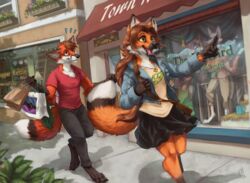  anthro canid canine clothing_store date digital_media_(artwork) duo_focus ear_piercing excited female fox group hiccupby male male/female mall mammal outside piercing romantic romantic_couple roxy_(squeezy) shopping squeezy 