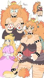  4_toes 9:16 alternate_species alternative_fashion anthro big_breasts biped black_collar black_wristband blonde_hair blue_eyes blush bodily_fluids bowser bowsette_meme breasts chest_tuft clothed clothing collar cross-eyed crown digital_media_(artwork) domestic_cat dress duo ero_lolita feet felid feline felis female fluffy fluffy_hair fur furrification gloves hair handwear headgear hi_res hime_lolita j-fashion larger_female lolita_(fashion) long_hair looking_at_another mammal mario_bros meme narrowed_eyes nervous nintendo open_mouth orange_hair orange_stripes orange_tuft pawpads pink_clothing pink_dress pink_gloves pink_handwear pink_inner_ear presenting_pawpads princess_peach puppkittyfan1 red_nose red_pawpads simple_background size_difference sketch_page slightly_chubby slightly_chubby_anthro slightly_chubby_female smaller_female spikes standing stripes super_crown sweat sweatdrop tan_body tan_fur toes tuft white_background wristband 