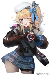  bad_id bad_twitter_id beret blonde_hair blue_eyes blush dano female girls&#039;_frontline girls&#039;_frontline_2:_exilium hat heart heart_hands medium_hair one_eye_closed side_ponytail sidelocks smile solo vepley_(girls&#039;_frontline_2) 