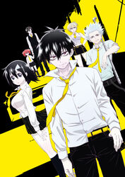  3boys 3girls bel_hydra blood_lad ghost ghoust highres multiple_boys multiple_girls neck_tie necktie skirt vampire vlad_charlie_staz vlad_d._braz vlad_t._liz werewolf wolf_(blood_lad) yanagi_fuyumi 