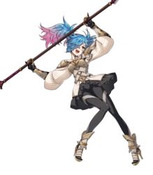  armor blue_hair boots female fire_emblem fire_emblem_fates fire_emblem_heroes full_body gloves hair_over_one_eye high_heels highres multicolored_hair official_art peri_(fire_emblem) pink_hair polearm red_eyes solo spear takagi_masafumi transparent_background two-tone_hair weapon 