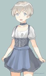  alternate_costume bad_id bad_twitter_id blue_eyes dirndl female german_clothes grey_hair hasegawa_(rarairairai) highres kantai_collection looking_at_viewer open_mouth short_hair skirt_hold smile solo z1_leberecht_maass_(kancolle) z1_leberecht_maass_(oktoberfest_mode)_(kancolle) 