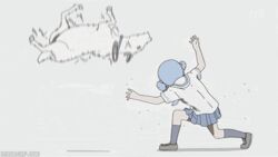  animated animated blue_hair female fight fighting fujoshi goat humor naganohara_mio nichijou script slow_motion what 