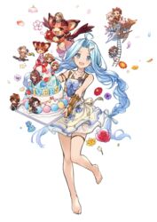  5girls 6+boys :d ahoge aircraft apple apron armlet barefoot black_hair blonde_hair blue_eyes blue_hair blush braid bridal_gauntlets brown_eyes brown_hair cake chibi choker commentary_request dark_skin deretta dirigible djeeta_(granblue_fantasy) dress eugen_(granblue_fantasy) eyepatch flower flying food fruit gran_(granblue_fantasy) granblue_fantasy grin hair_intakes highres io_(granblue_fantasy) katalina_(granblue_fantasy) lancelot_(granblue_fantasy) long_hair long_tail lyria_(cutie_apron)_(granblue_fantasy) lyria_(granblue_fantasy) multiple_boys multiple_girls noa_(granblue_fantasy) oerba_yun_fang official_alternate_costume one_eye_closed open_mouth petals protected_link rackam_(granblue_fantasy) red_eyes riding rosetta_(granblue_fantasy) sandalphon_(granblue_fantasy) see-through short_hair short_twintails sitting smile tail thighlet twin_braids twintails v very_long_hair vyrn_(granblue_fantasy) white_dress 