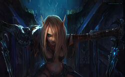  armor bad_link blonde_hair blood_elf_(warcraft) chenbo death_knight_(warcraft) female long_hair navel player_character_(wow) pointy_ears signature solo sword warcraft weapon world_of_warcraft 