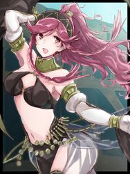  aiueo1234853 bad_id bad_twitter_id braid breasts cleavage commentary_request female fire_emblem fire_emblem_awakening fire_emblem_heroes floating_hair hairband highres long_hair navel olivia_(fire_emblem) olivia_(performing_arts)_(fire_emblem) open_mouth pink_eyes pink_hair ponytail side_braid solo twin_braids 