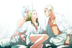  2boys blonde_hair commentary_request enrico_pucci female jojo_no_kimyou_na_bouken long_hair multiple_boys perla_pucci pppuni siblings weather_report white_hair 