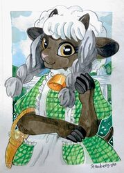  anthro anthrofied braided_hair female generation_8_pokemon hair nintendo pokemon pokemon_(species) smile solo strawberryneko wooloo 