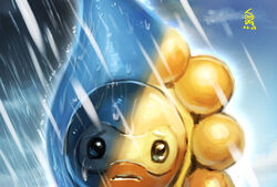  black_eyes blue_sky castform castform_(rainy) castform_(sunny) commentary dated day looking_at_viewer no_humans outdoors pokemon pokemon_(creature) santoni sky split_theme 