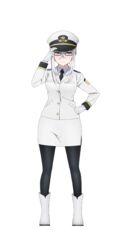  black_necktie black_pantyhose blue_eyes boots female formal full_body glasses gloves hat highres military military_hat military_uniform necktie official_art pantyhose peaked_cap red-framed_eyewear rusalka_evereska senyoku_no_sigrdrifa skirt skirt_suit solo suit transparent_background uniform white_footwear white_gloves white_hair 