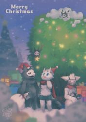  &gt;_&lt; ambiguous_gender anthro bag biped biyabon black_body black_bottomwear black_clothing black_ears black_fur black_shorts black_tail black_wings blue_eyes blurred_foreground bottomwear canid canine canis changed_(video_game) cheek_tuft chest_tuft christmas christmas_clothing christmas_decorations christmas_headwear christmas_lights christmas_ornament christmas_present christmas_tree closed_eyes clothed clothing coat detailed_background digital_media_(artwork) dr._k_(changed) dragon english_text facial_tuft feral fluffy fluffy_chest fluffy_ears fluffy_tail flying front_view fully_clothed fur furred_dragon furred_scalie gas_mask gift glowing group half-closed_eyes happy hat hat_only head_tuft headgear headgear_only headwear headwear_only hi_res holiday_message holidays kemono lab_coat larger_anthro larger_male lin_(changed) looking_at_another male mammal mask membrane_(anatomy) membranous_wings midair midriff monotone_body monotone_fur monotone_tail mostly_nude mythological_creature mythological_scalie mythology narrowed_eyes night on_lap open_mouth open_smile ornament outside plant puro_(changed) red_clothing red_eyes red_hat red_headwear red_scarf santa_hat scalie scarf shorts sitting size_difference skull_mask sky smaller_ambiguous smaller_feral smile snow snowing spandex spandex_shorts standing tail text tight_bottomwear tight_clothing tight_shorts topwear tree tuft white_body white_clothing white_ears white_eyes white_fur white_tail white_topwear wings winter wolf 