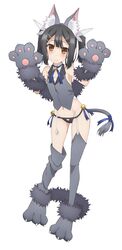  animal_ear_fluff animal_ears animal_hands bare_shoulders bell black_hair black_panties blue_ribbon blush brown_eyes cat_ears cat_paws cat_tail closed_mouth commentary_request dot_nose embarrassed fake_animal_ears fake_claws fate/kaleid_liner_prisma_illya fate_(series) female full_body gloves grey_tail grey_thighhighs groin hair_ornament hairclip looking_at_viewer miyu_edelfelt miyu_edelfelt_(beast_style) navel neck_bell neck_ribbon official_art panties paw_gloves paw_shoes paw_socks ribbon sidelocks simple_background solo standing stomach tail tail_ornament tail_ribbon thighhighs thighs underwear white_background 