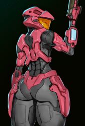  armor ass black_background female gun halo_(series) headgear helmet hi_res holding_object holding_weapon human looking_back mammal microsoft ranged_weapon simple_background solo spartan_(halo) thick_thighs third-party_edit unknown_artist weapon wide_hips xbox_game_studios 