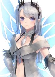  asymmetrical_bangs atsushima between_breasts black_bra black_horns blue_wings blush bra breasts butterfly_wings cleavage closed_mouth collar commentary_request demon_girl demon_horns detached_collar detached_sleeves female grey_collar grey_hair grey_necktie grey_shirt grey_sleeves honey_strap horns insect_wings long_hair looking_at_viewer medium_bangs medium_breasts nanashi_inc. necktie necktie_between_breasts off-shoulder_shirt off_shoulder one_side_up pointy_ears purple_eyes shirt simple_background smile solo sougetsu_eli underwear upper_body virtual_youtuber white_background wings 