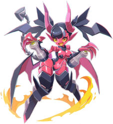  :d black_hair breasts claws colored_sclera colored_skin commentary_request demon_girl demon_horns demon_tail demon_wings female fewer_digits fire full_body highres horns joints large_breasts low_wings mechanical_hair mechanical_tail mechanical_wings multicolored_hair navel oerba_yun_fang original oversized_forearms oversized_limbs pointy_ears red_skin robot_girl robot_joints skin_fang slit_pupils smile solo streaked_hair tail twintails two-tone_hair white_background white_hair wings yellow_eyes yellow_sclera yoyoyoyoyo_(turuse) 