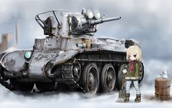  bad_id bad_twitter_id black_footwear black_skirt blonde_hair blue_pantyhose boots bt-7 coat female girls_und_panzer green_coat grey_mittens holding holding_shovel katyusha_(girls_und_panzer) log long_sleeves military military_vehicle miniskirt mittens motor_vehicle open_mouth outdoors pantyhose pleated_skirt red_scarf scarf shasu_(lastochka) short_hair shovel skirt smile snow snow_shovel snowman solo striped_clothes striped_pantyhose tank 