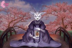  animated anthro antlers asian_clothing brick bridge card chakra cherry_blossom cherry_blossom_tree cherry_tree chinese_clothing clothing crystal deer east_asian_clothing female flower fortune_telling fruit_tree generalkbee hanfu horn hybrid mammal mount_fuji plant prunus_(flower) short_playtime sitting solo tarot tarot_card tree 