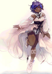  dark-skinned_female dark_skin dress fate/grand_order fate/prototype fate/prototype:_fragments_of_blue_and_silver fate_(series) female hair_ornament hairpin hassan_of_serenity_(fate) hassan_of_serenity_(lostroom_outfit)_(fate) highres idk-kun official_alternate_costume open_clothes open_dress pink_dress purple_eyes purple_hair short_hair smile very_dark_skin 