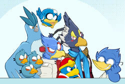  angry_birds annoyed anthro articuno avian beak beat_(megaman) berdly bird blue_body blue_feathers breath_of_the_wild capcom conditional_dnp crossover deltarune eyewear falco_lombardi feathers feral frown generation_1_pokemon glasses group jonas king_dedede kirby_(series) legendary_pokemon male mega_man_(series) nerd nintendo pokemon pokemon_(species) revali rito rovio_entertainment sega smile smug star_fox the_blues_(angry_birds) the_legend_of_zelda toony undertale_(series) yellow_beak 