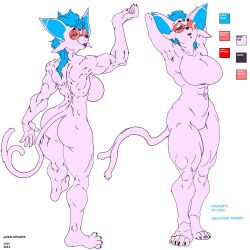  anthro back_muscles biceps black_nails blue_eyes blue_hair cheek_tuft colored_nails eeveelution espeon eyewear facial_tuft female forked_tail fur generation_2_pokemon glasses hair harpseal hi_res large_glasses muscular muscular_anthro muscular_female nails nintendo pink_body pink_eyewear pink_fur pink_glasses pokemon pokemon_(species) round_glasses tail thick_thighs tuft unusual_anatomy unusual_tail vein veiny_muscles wide_hips 