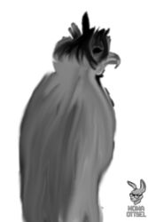  2:3 absurd_res accipitrid accipitriform ambiguous_gender anthro avian beak bird black_and_white creepy dark empty_eyes feathers hi_res monochrome nowatheottsel omen_(character) relaxing scary solo soulless soulless_eyes 