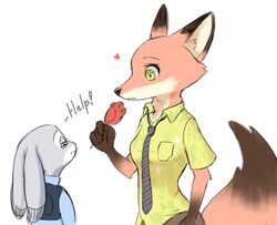  2020 anthro bodily_fluids bottomwear canid canine clothed clothing disney duo ears_down female food fox fully_clothed fur grey_body grey_fur heart_symbol holding_food holding_object judy_hopps lagomorph leporid mammal mtf_crossgender necktie nick_wilde orange_body orange_fur pants pawpsicle pivoted_ears popsicle rabbit red_fox rule_63 shirt simple_background swetpot tears topwear true_fox unavailable_at_source white_background zootopia 