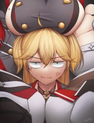  6+girls absurdres admiral_hipper_(azur_lane) ahoge anger_vein angry artist_name azur_lane blonde_hair bluecher_(azur_lane) breast_envy breast_focus breast_rest breasts breasts_on_head closed_mouth commentary constricted_pupils english_commentary false_smile green_eyes hair_between_eyes height_difference highres jitome john_wick large_breasts looking_at_viewer mainz_(azur_lane) mole mole_on_breast mole_under_eye multiple_girls parody prinz_eugen_(azur_lane) signature smile solo_focus tallinn_(azur_lane) two_side_up v-shaped_eyebrows wavy_mouth weser_(azur_lane) whitter 