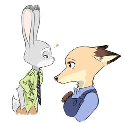  2020 anthro bottomwear canid canine clothed clothing disney duo fox fully_clothed fur grey_body grey_fur heart_symbol hi_res judy_hopps lagomorph leporid mammal necktie nick_wilde pants rabbit red_fox rule_63 shirt simple_background swetpot topwear true_fox unavailable_at_source white_background zootopia 