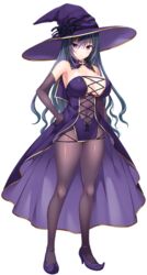  asami_asami black_hair breasts covered_navel dress elbow_gloves female full_body gloves hand_on_own_hip hat high_heels huge_breasts long_hair non-web_source official_art okayu_riru photoshop_(medium) pointy_footwear purple_eyes role_player:_okayu_shimai_no_nenmaku_potrait_-_gurigucha_live! solo standing strappy_heels tachi-e transparent_background witch_hat 