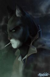  2020 anthro blacksad clothed clothing digital_media_(artwork) domestic_cat felid feline felis hi_res humanoid_face john_blacksad male mammal ravoilie solo 