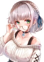  cleavage hololive megane mihanada_kanata shirogane_noel sweater 