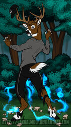  9:16 anthro antlers black_body black_bottomwear black_clothing black_fur black_hat black_headwear black_pants blue_eyes bottomwear brown_body brown_fur clothing cloven_hooves deer dewclaw_hooves fairy_ring fingers forced forest fungus fur grey_clothing grey_shirt grey_topwear hat headgear headwear hi_res hooved_fingers hooved_fingertips hooved_hands hooves horn jakkal looking_at_self magic male mammal mushroom new_world_deer open_mouth pants plant punishment ripping shirt shocked solo species_transformation surprise topwear torn_bottomwear torn_clothing torn_pants transformation tree unguligrade white-tailed_deer white_body white_fur 