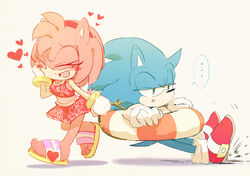  ... 1boy amy_rose animal_nose bad_id bad_pixiv_id blush_stickers breasts closed_eyes female full_body furry furry_female gloves hairband hand_on_own_cheek hand_on_own_face heart heart_print lifebuoy msg01 open_mouth pulling red_footwear red_hairband sandals shoes skirt small_breasts smile sneakers sonic_(series) sonic_the_hedgehog spoken_ellipsis swim_ring tank_top walking white_gloves 