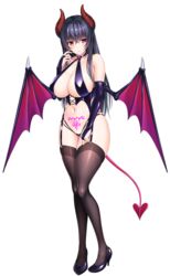  asami_asami black_footwear black_hair black_thighhighs breasts bridal_gauntlets demon_girl demon_horns demon_tail demon_wings female full_body garter_straps high_heels horns huge_breasts long_hair looking_at_viewer navel non-web_source official_art okayu_seira photoshop_(medium) pubic_tattoo pumps red_eyes role_player:_okayu_shimai_no_nenmaku_potrait_-_gurigucha_live! smile solo standing tachi-e tail tattoo thighhighs transparent_background wings 