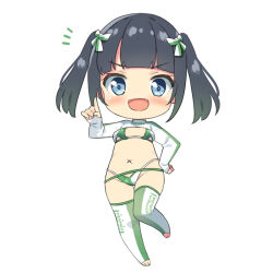  :d bikini bikini_under_clothes black_hair blue_eyes blush bow chibi female gradient_hair green_bikini green_bow green_hair green_thighhighs groin hairbow hatsunatsu looking_at_viewer multicolored_hair navel no_shoes notice_lines original shrug_(clothing) simple_background smile solo standing standing_on_one_leg swimsuit thighhighs toeless_legwear twintails two-tone_bikini two-tone_bow two-tone_legwear white_background white_bikini white_bow white_thighhighs x_navel 