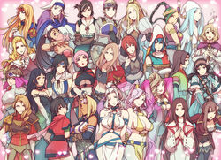  ameria_(suikoden) blonde_hair breasts chihaya_(suikoden) cleo_(suikoden) closed_mouth dual_persona eileen_(suikoden) estella_(suikoden) gensou_suikoden gensou_suikoden_i gensou_suikoden_ii gensou_suikoden_iii gensou_suikoden_iv gensou_suikoden_tierkreis gensou_suikoden_tsumugareshi_hyakunen_no_toki gensou_suikoden_v gensou_suikogaiden gretchen_(suikoden) ilia_barukai jeane_(suikoden) karen_(suikoden) kasumi_(suikoden) kika_(suikoden) long_hair looking_at_viewer lorelai_(suikoden) lucia_(suikoden) medium_hair multiple_girls myura_(suikoden) nelis_(suikoden) open_mouth ornela_(rhapsodia) rhapsodia rina_(suikoden) ryuseri sassa_(cb) sharmista_(suikoden) short_hair sialeeds_falenas sierra_mikain smile sonya_schulen sophia_(suikoden) sphiel_(suikoden) valeria_(suikoden) yuiri_(suikoden) 