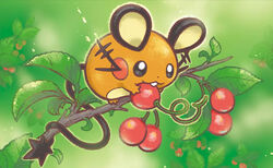  creature dedenne no_humans official_art pokemon pokemon_(creature) pokemon_trading_card_game solo third-party_source tsuruta_saya 