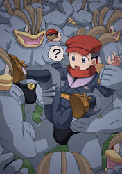  absurd_res big_dom_small_sub bulge carrying_another carrying_partner clothing dominant dominant_humanoid generation_1_pokemon group hat headgear headwear hi_res holding_partner human human_on_humanoid humanoid humanoid_dominating_human imminent_sex interspecies larger_humanoid machamp male mammal nintendo pokeball pokemon pokemon_(species) pokemon_legends_arceus pokephilia question_mark rei_(pokemon) s033835401 size_difference smaller_human standing submissive submissive_human 