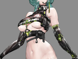  absurdres bad_id bad_pixiv_id black_choker blue_hair breasts chinese_commentary choker closed_mouth commentary_request crop_top female head_out_of_frame highres ira_(redcicle) large_breasts mechanical_arms mechanical_parts microphone navel redcircle shirt simple_background sleeveless sleeveless_shirt smile solo stomach underboob upper_body virtual_youtuber xiaoluo_xl 