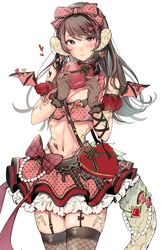  au_ra bag bare_shoulders blush bow box breasts brown_eyes brown_hair cleavage closed_mouth commission crop_top demon_wings detached_sleeves fake_wings female final_fantasy final_fantasy_xiv fishnet_gloves fishnet_thighhighs fishnets furrowed_brow garter_straps gift gift_box gloves hairbow hands_up heart heart-shaped_bag heart-shaped_box highleg highleg_panties highres holding holding_gift horns jewelry linea_alba long_hair looking_at_viewer medium_breasts microskirt midriff mokokoiro navel original panties panty_straps puffy_short_sleeves puffy_sleeves scales short_sleeves shoulder_bag skeb_commission skindentation skirt solo stomach swept_bangs tail tail_ornament thighhighs underwear warrior_of_light_(ff14) wings zettai_ryouiki 