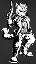  9:16 anthro belt boots bottomwear clothed clothing coat darkest_dungeon duster_(disambiguation) footwear gulonine gun handgun hi_res highwayman highwayman_(darkest_dungeon) knife line_art male mammal marten mask monochrome mustelid musteline pants pine_marten pistol ranged_weapon shirt solo starwolfskin topwear tsinil_keyah weapon zgf_art zgf_gaming 