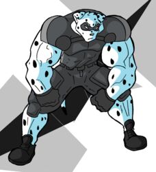  2016 american_football_uniform anthro barbell_(animagusurreal) big_muscles black_clothing black_footwear black_shoes black_spots canid canine canis clothing dalmatian domestic_dog fist floppy_ears footwear fur gloves grey_clothing grey_gloves grey_handwear handwear huge_muscles male mammal mask muscular muscular_anthro muscular_male nateblue no_pupils pose solo spots white_body white_fur 