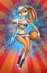  anthro ball basketball_(ball) big_breasts blonde_hair bottomwear breasts clothing female footwear gloves hair handwear hi_res hotpants lagomorph leporid lola_bunny looney_tunes mammal quillu rabbit shoes shorts sneakers solo space_jam tune_squad_outfit tune_squad_outfit_(1996) under_boob warner_brothers 