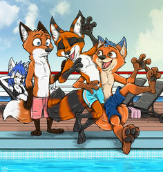  arctic_fox artemis_(smneff) bad_guy_cafe bikini blue_eyes blue_hair boat brown_eyes canid canine clothing fan_character female fox fur group hair hi_res hybrid jumping kiroyal_codjerva_(kiroyal) male mammal mia_(smneff) orange_body orange_fur procyonid raccoon siljan_clawson swimming_pool swimwear true_fox vehicle watercraft white_body white_fur yellow_eyes ziegelzeig 