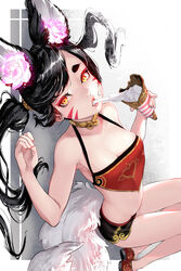  animal_ears armpits bad_id bad_twitter_id bare_arms bare_legs bare_shoulders black_hair black_shorts breasts chinese_clothes cleavage dudou eating eyeshadow facial_mark female flower food food_on_face fox_ears fox_tail full_body hands_up highres holding holding_food hu-er_(robot_cat) ice_cream ice_cream_cone lips long_hair looking_at_viewer lying makeup navel on_back open_mouth original pink_flower red_eyeshadow red_footwear robot_cat_(robotcatart) shadow shoes shorts small_breasts solo tail twintails whisker_markings white_background white_tail yellow_eyes 