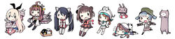  &gt;_&lt; 6+girls bird black_hair black_panties black_socks black_thighhighs blonde_hair blue_hair boots box brown_hair chibi closed_eyes commentary_request detached_sleeves error_musume failure_penguin girl_holding_a_cat_(kancolle) hair_ornament hair_ribbon hairband isuzu_(kancolle) kantai_collection kneehighs kneeling_girl_(kancolle) konatsu_miyu kongou_(kancolle) lifebuoy multiple_girls naka_(kancolle) one_eye_closed ooshio_(kancolle) panties penguin rensouhou-chan ribbon school_uniform serafuku shimakaze_(kancolle) shoshinsha_mark simple_background socks striped_clothes striped_thighhighs swim_ring thigh_boots thighhighs underwear white_background white_legwear wide_image zettai_ryouiki 