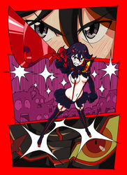  bad_id bad_pixiv_id blush boots breasts camera_flash female foreshortening kill_la_kill matoi_ryuuko medium_breasts multicolored_hair revealing_clothes scissor_blade_(kill_la_kill) senketsu suspenders sword thigh_boots thighhighs two-tone_hair weapon yuuya_(yu-ya&#039;s) 