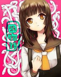  bad_id bad_pixiv_id blunt_bangs brown_eyes brown_hair female highres kuchinawa minorichi monogatari_(series) nanahyakuichi_middle_school_uniform otorimonogatari school_uniform sengoku_nadeko serafuku short_hair snake 