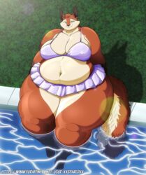  2024 anthro belly big_belly big_breasts breasts clothed clothing digital_media_(artwork) ellie_(xxsparcoxx) female fur hi_res huge_breasts hyper mammal multicolored_body multicolored_fur navel obese obese_anthro obese_female overweight overweight_anthro overweight_female pool rodent sciurid sitting small_head solo swimwear thick_thighs tree_squirrel two_tone_body two_tone_fur water xxsparcoxx 